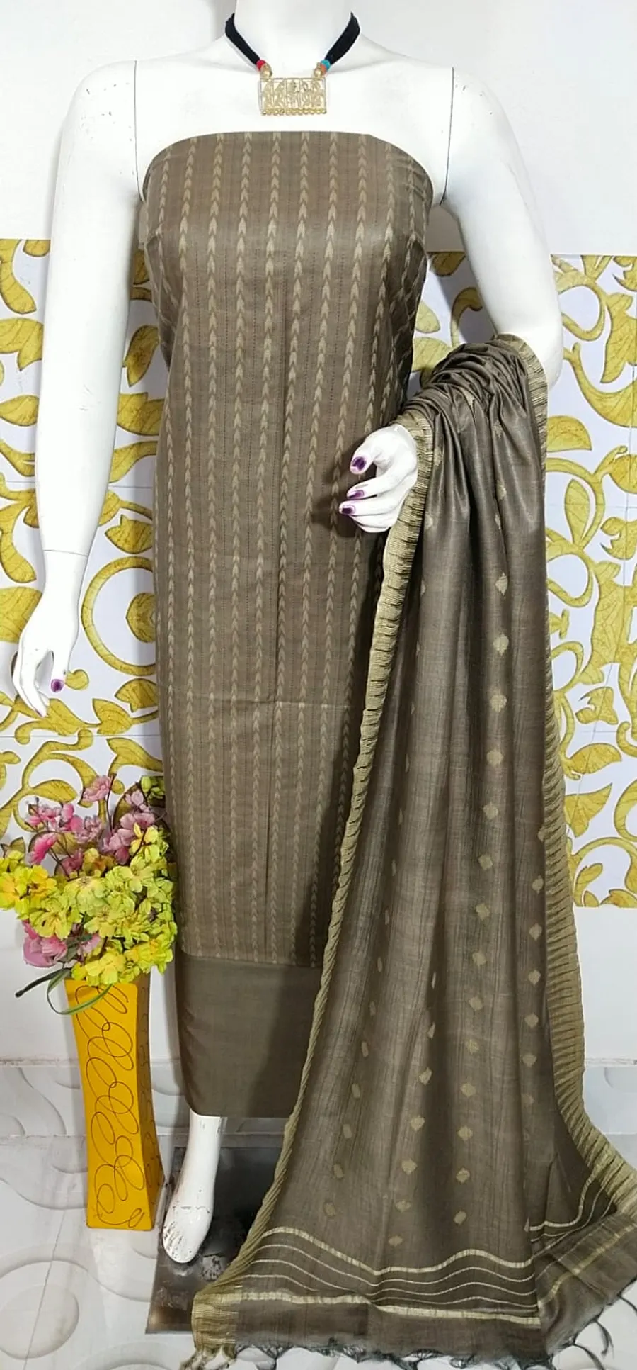 Katan Salab Weaving Design Suit – Premium Silk-Feel Unstitched Ethnic Set